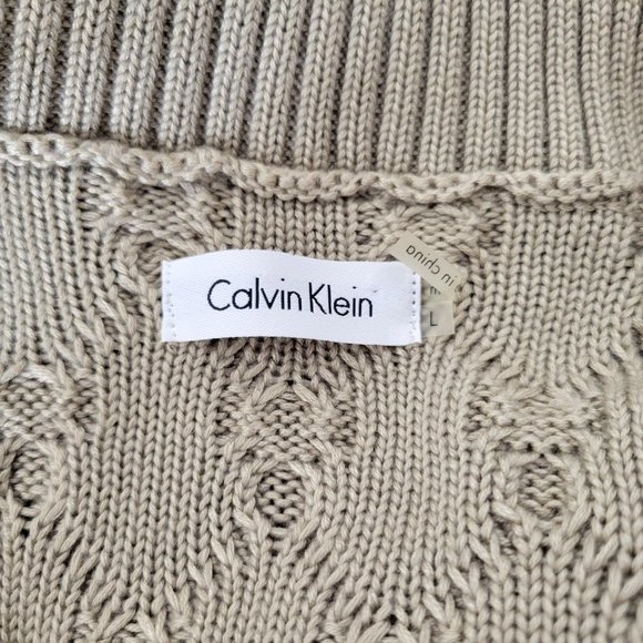 Calvin Klein Cable Knit Shawl Collar Sweater Dress with Leather Buckle Accent - Picture 4 of 5